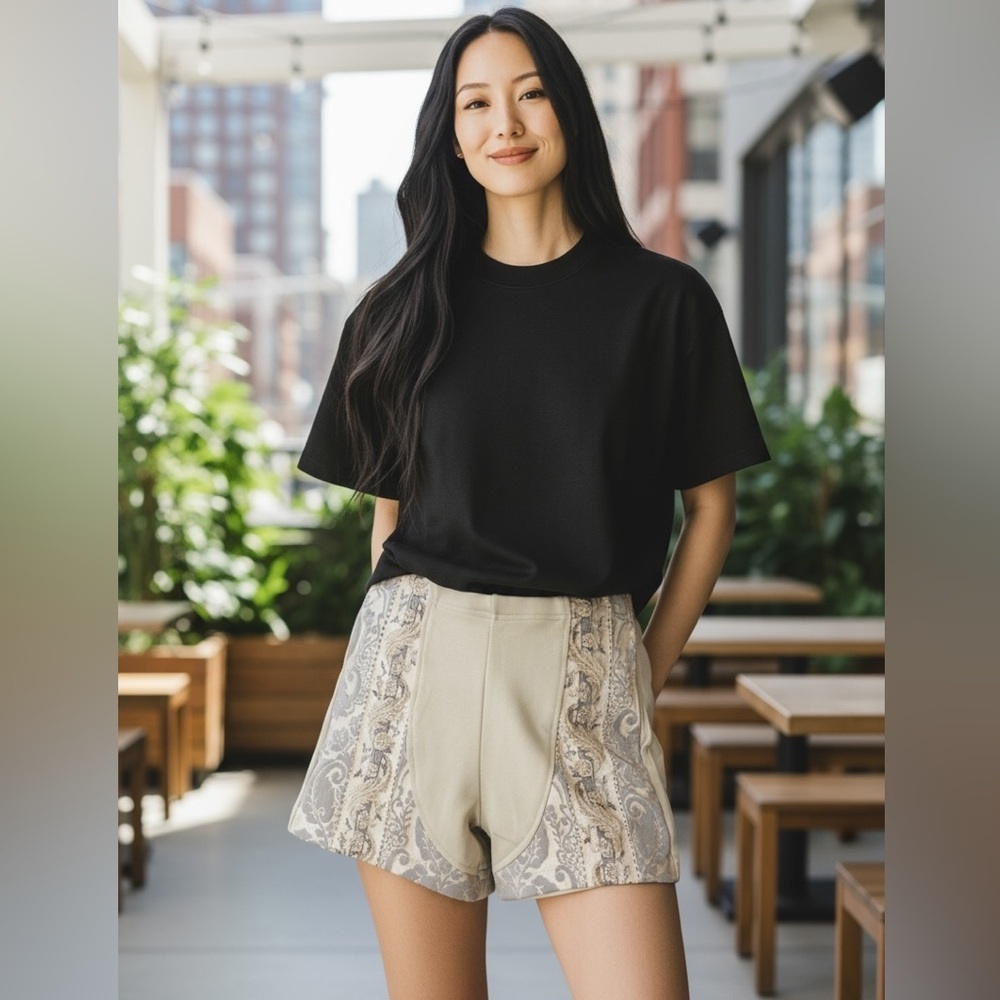 Y2K Darcello Soltan Rayon Flax Mini Embroidered Shorts Size 1